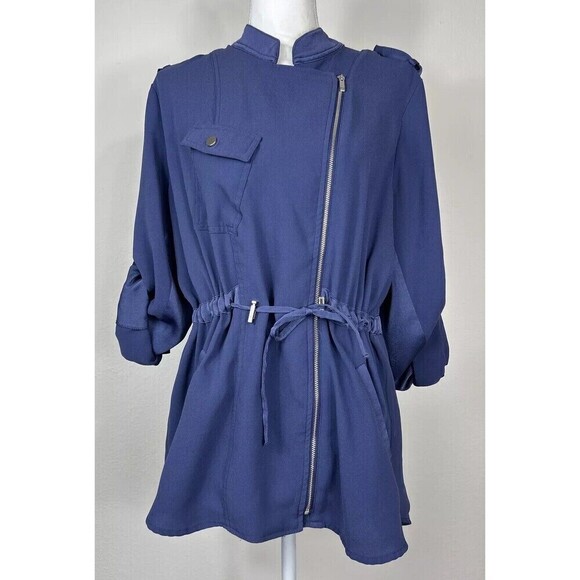 Chico's Navy  Front Zip Sheer Back Anorak Jacket Size  2 (Large) - Picture 3 of 15